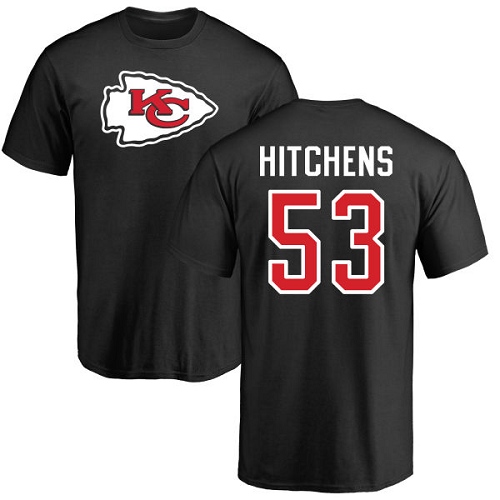 Men Kansas City Chiefs #53 Hitchens Anthony Black Name and Number Logo NFL T Shirt->youth nfl jersey->Youth Jersey